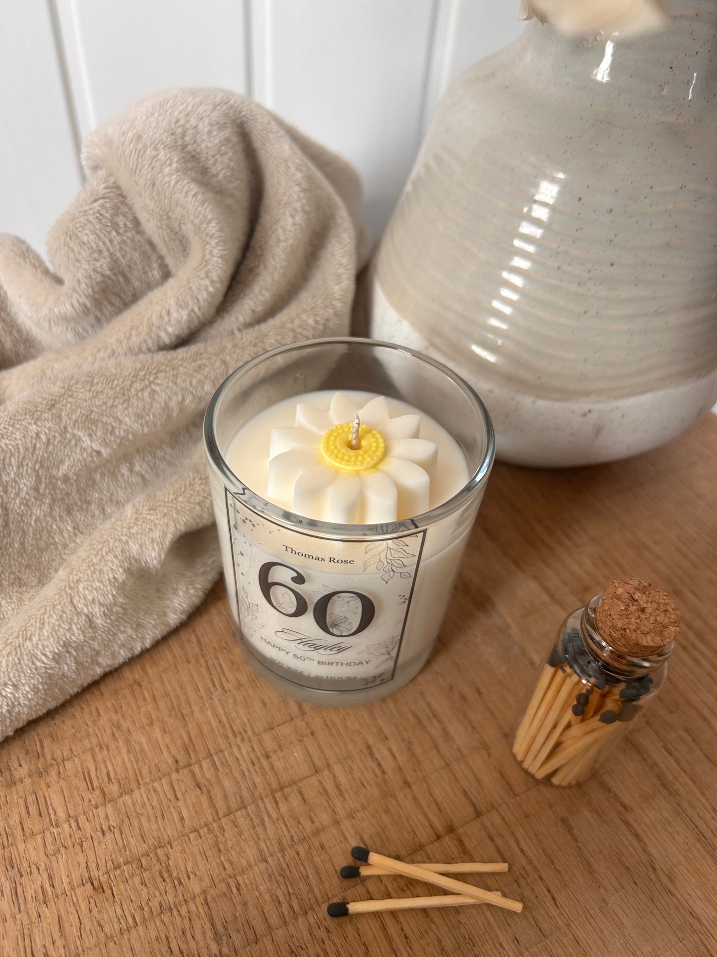 60 Birthday Personalised Floral Candle - Any Age