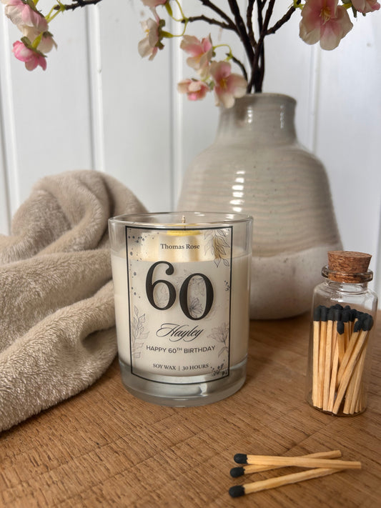 60 Birthday Personalised Floral Candle  - Any Age